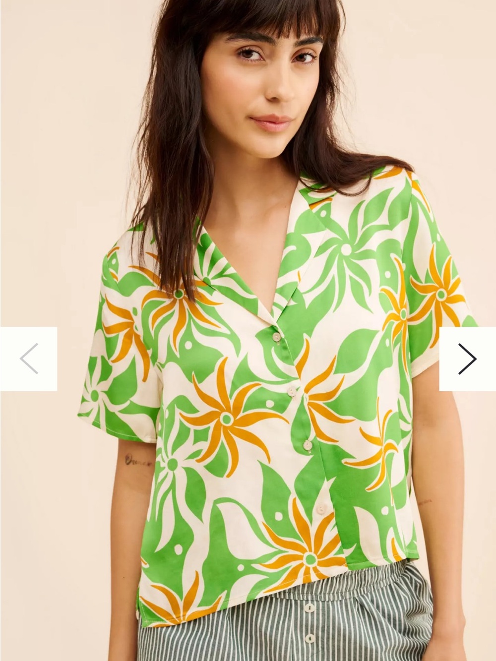 Astr Green & Yellow Floral Short-Sleeve Button-Down Top